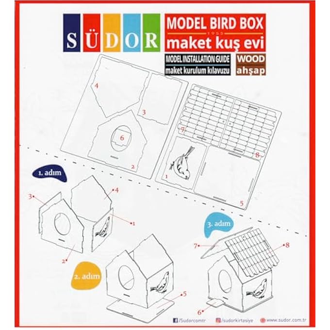 WOODEN BIRD HOUSE MODEL KIT FOR PAINTING WITH PAINTS AND BRUSH. MDF WOODEN PUZZLE MODEL MAKING 3D WOODEN KIT FOR CHILDREN - Image 3